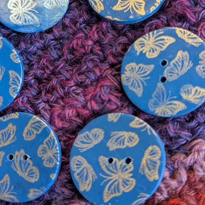 Blue and Silver butterfly button 30mm