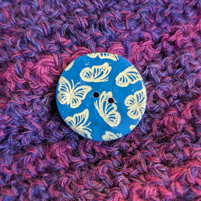 Blue and Silver butterfly button 30mm