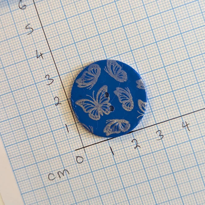 Blue and Silver butterfly button 30mm