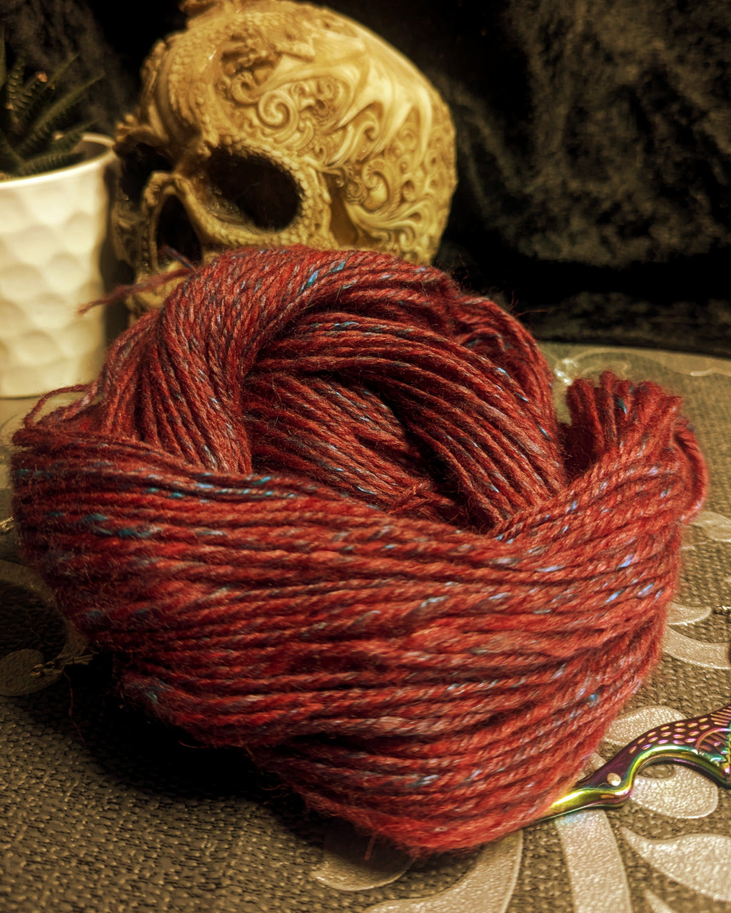 "Feuerzangenbowle" handspun yarn 45g/100 yards Wool/Silk blend