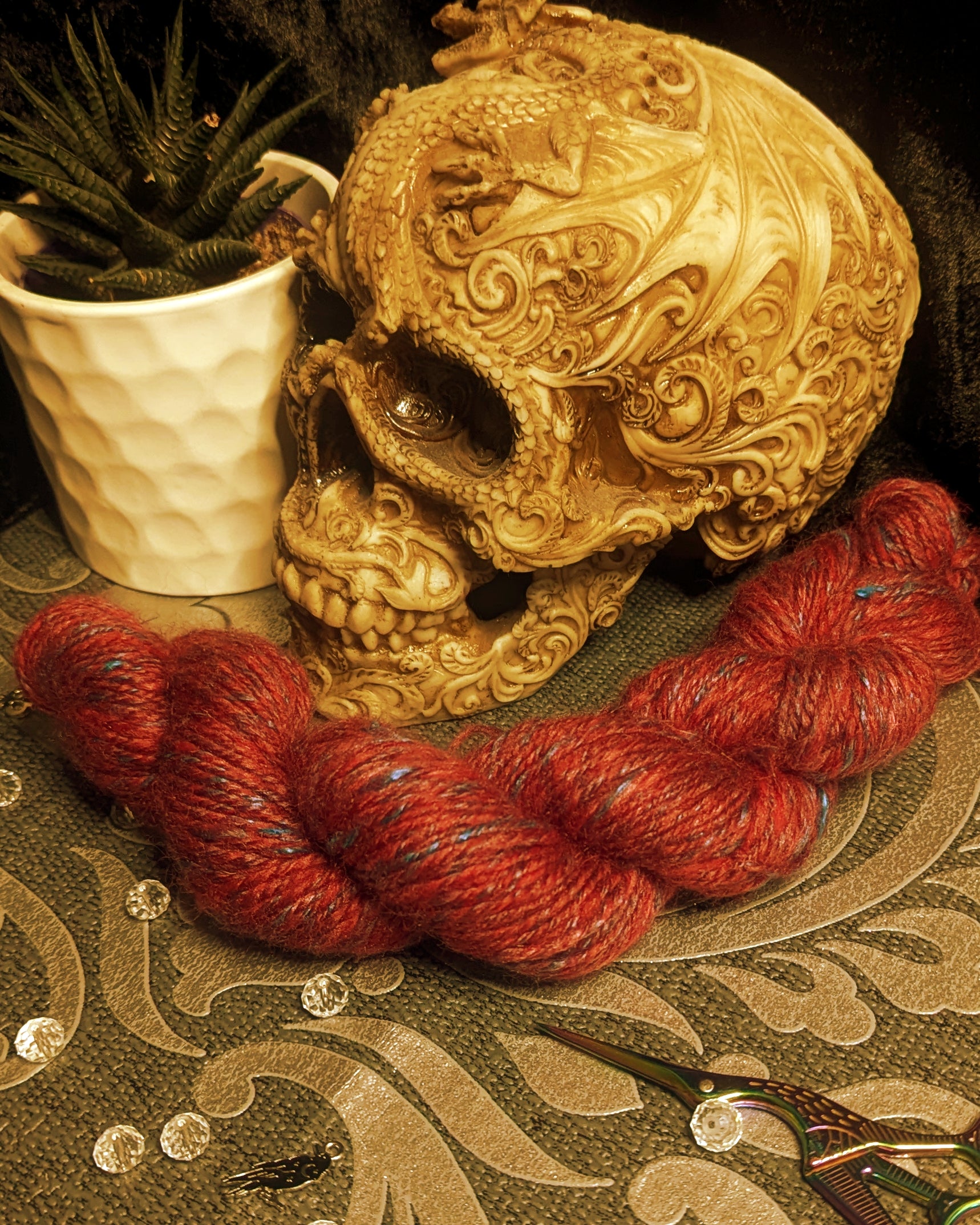 "Feuerzangenbowle" handspun yarn 45g/100 yards Wool/Silk blend