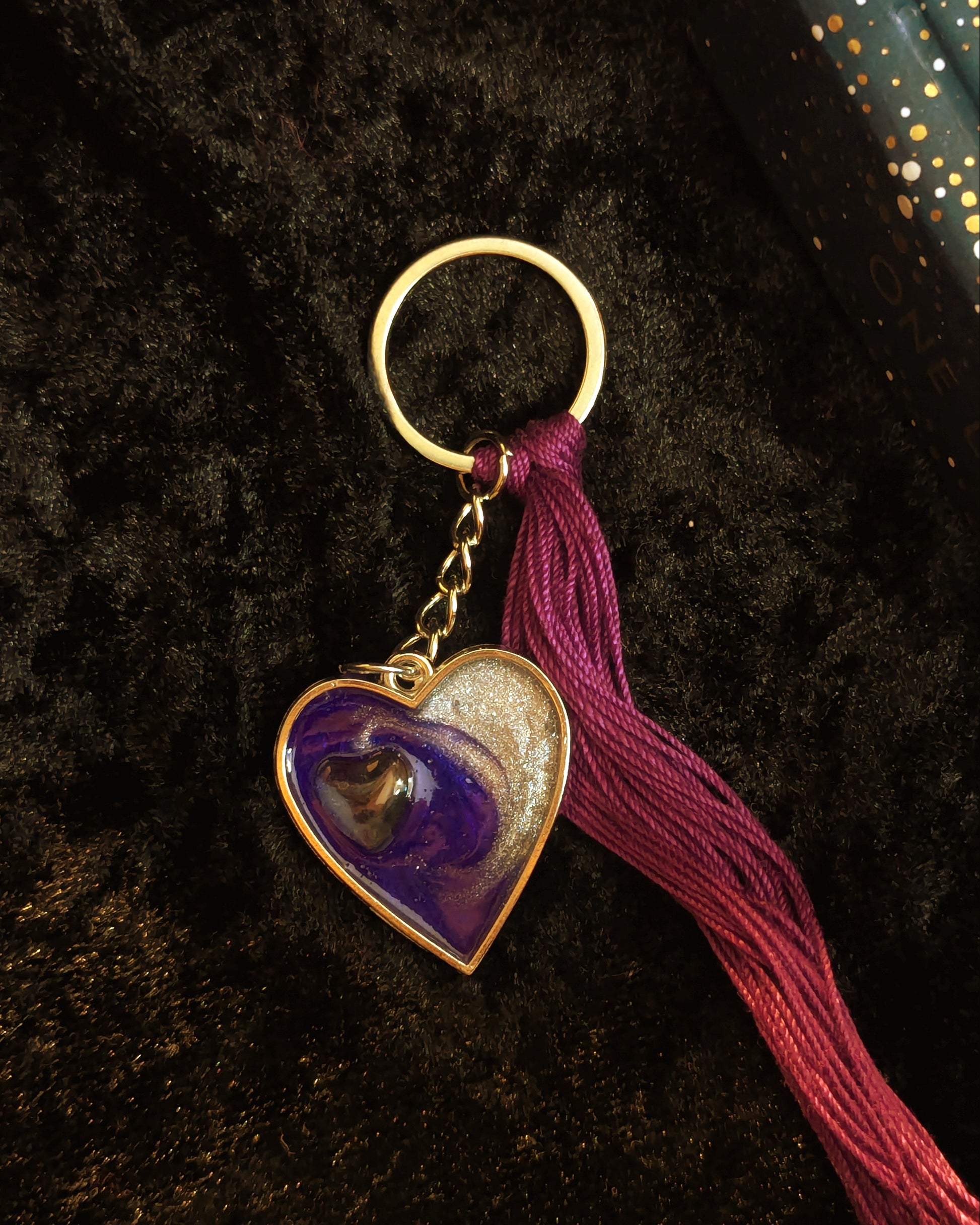 Heart Bag Charm / Key Ring - UV resin with tassel